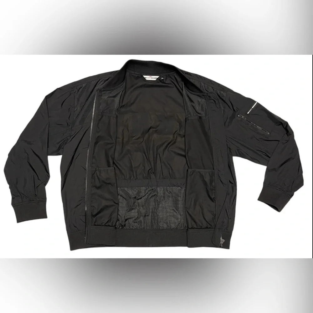 DKNY SPORT ZIP-UP WINDBREAKER JACKET LOGO DRAWSTRING UNISEX BLACK COLOR SZ LARGE